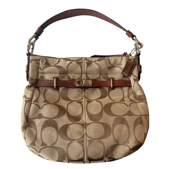 COACH Brown + Tan Signature Canvas + Leather Chelsea Ashlyn Women's Hobo Bag - Picture 2 of 10
